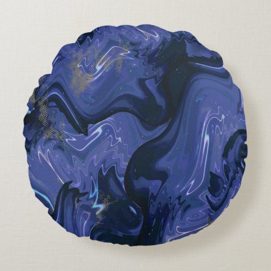 銀河系スワールブルーグリッター抽象芸術宇宙パターン ラウンドクッション (正面)