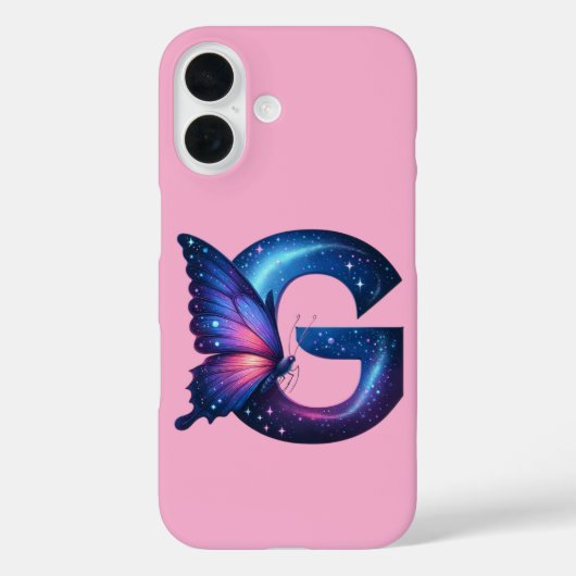 銀河系バタフライレター"G"モノグラムonピンク Case-Mate iPhoneケース (裏面)
