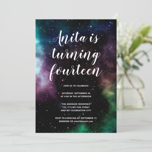 銀河系バースデーパーティティーン14コズミック宇宙テーマ 招待状 (スタンド正面)