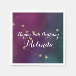銀河系バースデーパーティーパープルブルースカイフォイルスターズ スタンダードカクテルナプキン