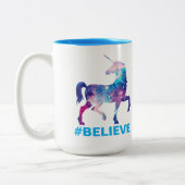 銀河系パターンユニコーンはデザインを信じます ツートーンマグカップ (左)