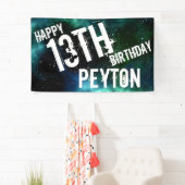 銀河系パーソナライズされたブルーグリーンバースデーパーティー 横断幕 (インサイチュ)