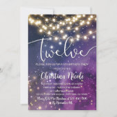 銀河系パープルスターストリングライト12誕生日 招待状 (正面)