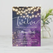 銀河系パープルスターストリングライト12誕生日 招待状 (スタンド正面)