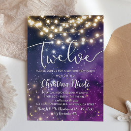 銀河系パープルスターストリングライト12誕生日 招待状