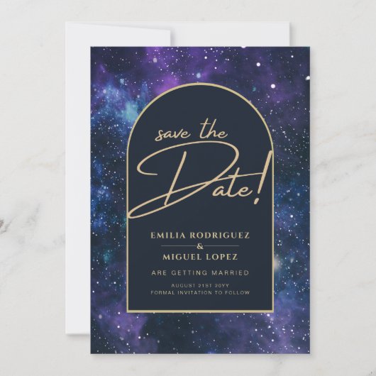 銀河系パープルブルースター結婚リーの日救付 招待状 (正面)