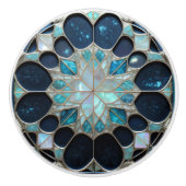 銀河系パール冬の青インスパイアティール（緑がかった色）オフホワイト セラミックノブ (正面)