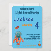 銀河系ヒーロー宇宙飛行士写真テンプレート誕生日 招待状 (裏面)