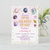 銀河系ピンクの金ゴールドが世界の誕生日 招待状 (スタンド正面)