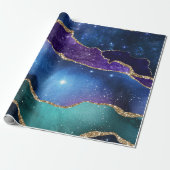 銀河系ピンクブルーパープルアガテフェイク金ゴールドグリッター ラッピングペーパー (アンロールド)