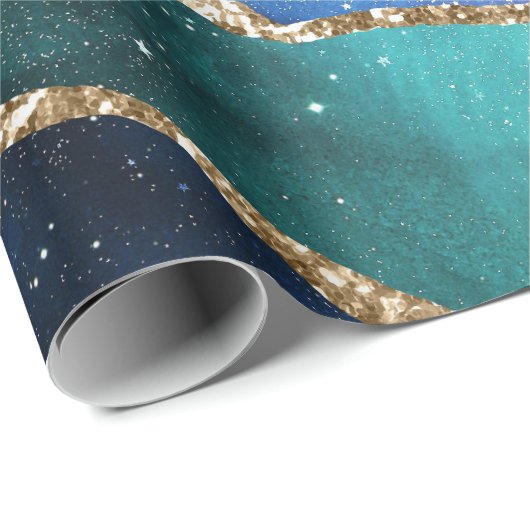 銀河系ピンクブルーパープルアガテフェイク金ゴールドグリッター ラッピングペーパー (ロールコーナー)