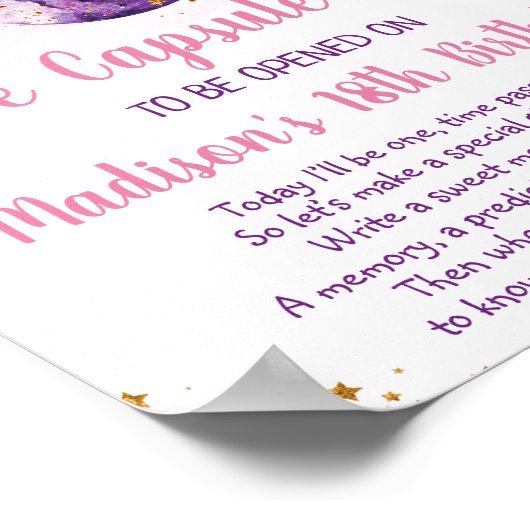 銀河系ピンク金ゴールド宇宙タイムカプセル第1誕生日 ポスター (角)