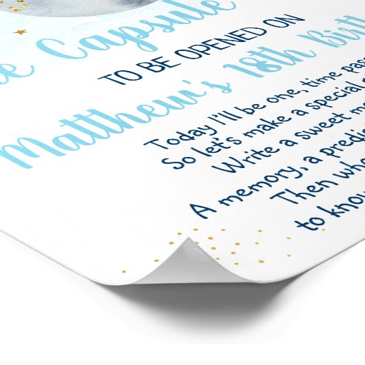 銀河系ピンク金ゴールド宇宙タイムカプセル第1誕生日 ポスター (角)