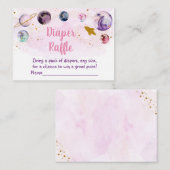 銀河系ピンク金ゴールド宇宙ベビーシャワーおむつラッフル エンクロージャーカード (正面/裏面)