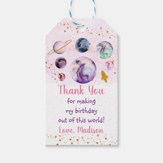 銀河系ピンク金ゴールド宇宙誕生日 ギフトタグ (正面)