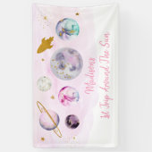 銀河系ピンク金ゴールド宇宙誕生日 横断幕 (縦)