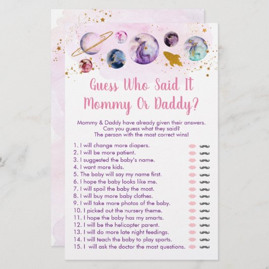 銀河系ピンク金ゴールド宇宙誰がゲームを言ったか推測 (正面/裏面)