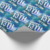 銀河系ブルーウォーターパーソナライズされたカラーバースデーパーティー ラッピングペーパー (角)