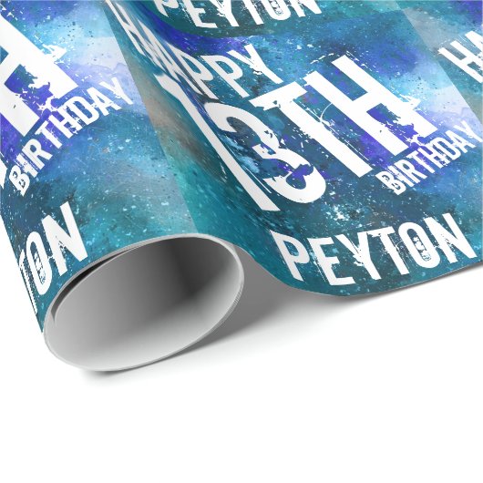 銀河系ブルーウォーターパーソナライズされたカラーバースデーパーティー ラッピングペーパー (ロールコーナー)