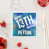 銀河系ブルーパーソナライズされたバースデーパーティー スタンダードカクテルナプキン (インサイチュ)