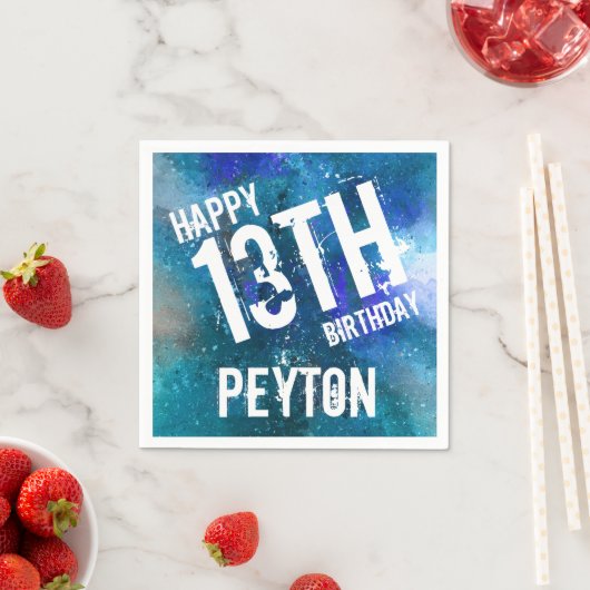 銀河系ブルーパーソナライズされたバースデーパーティー スタンダードカクテルナプキン (インサイチュ)