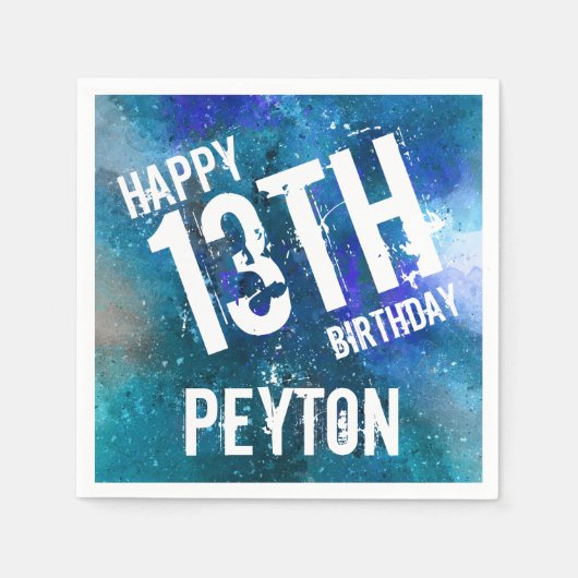 銀河系ブルーパーソナライズされたバースデーパーティー スタンダードカクテルナプキン (正面)
