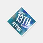 銀河系ブルーパーソナライズされたバースデーパーティー スタンダードカクテルナプキン (角)