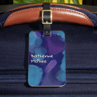 銀河系ブルーピンクパープル水彩グリッターブラシ ラゲッジタグ