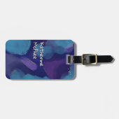 銀河系ブルーピンクパープル水彩グリッターブラシ ラゲッジタグ (正面横)