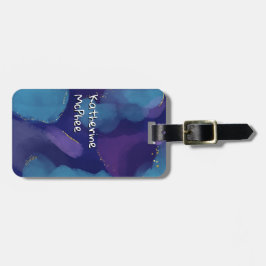 銀河系ブルーピンクパープル水彩グリッターブラシ ラゲッジタグ