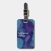 銀河系ブルーピンクパープル水彩グリッターブラシ ラゲッジタグ (正面縦)