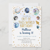 銀河系ブルー金ゴールドアウトオブザワールド誕生日 招待状 (正面)