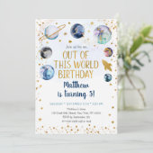 銀河系ブルー金ゴールドアウトオブザワールド誕生日 招待状 (スタンド正面)