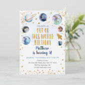 銀河系ブルー金ゴールドアウトオブザワールド誕生日 招待状 (スタンド正面)