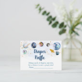 銀河系ブルー金ゴールド宇宙ベビーシャワーおむつラッフル エンクロージャーカード (スタンド正面)