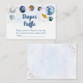 銀河系ブルー金ゴールド宇宙ベビーシャワーおむつラッフル エンクロージャーカード (正面/裏面)