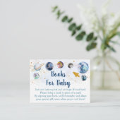 銀河系ブルー金ゴールド宇宙ベビーシャワー予約リクエスト エンクロージャーカード (スタンド正面)