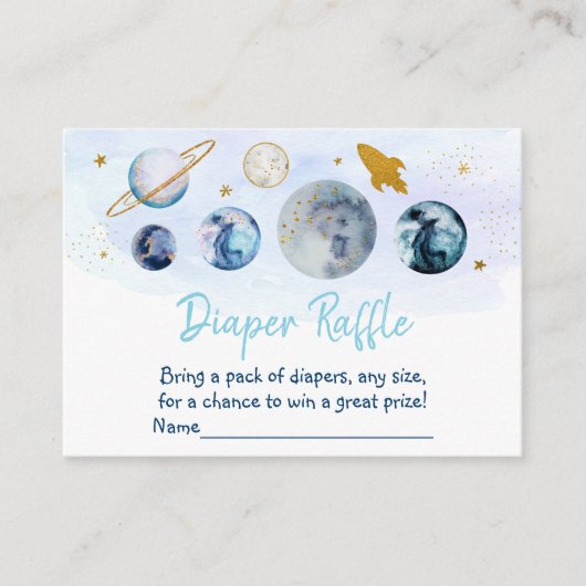 銀河系ブルー金ゴールド宇宙ベビーシャワー予約リクエストEn エンクロージャーカード (正面)