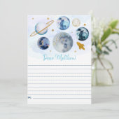 銀河系ブルー金ゴールド宇宙誕生日タイムカプセルカード 招待状 (スタンド正面)