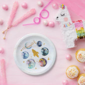 銀河系ブルー金ゴールド宇宙誕生日 ペーパープレート (パーティー)