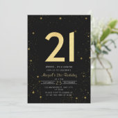 銀河系モダンブラックと金ゴールド21歳の誕生日パーティー 招待状 (スタンド正面)