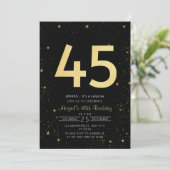 銀河系モダンブラック&金ゴールド45thバースデーパーティー 招待状 (スタンド正面)