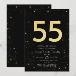 銀河系モダンブラック&金ゴールド55thバースデーパーティー 招待状