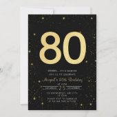 銀河系モダンブラック&金ゴールド80thバースデーパーティー 招待状 (正面)