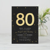 銀河系モダンブラック&金ゴールド80thバースデーパーティー 招待状 (スタンド正面)