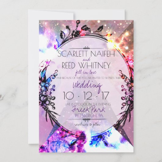 銀河系モダン宇宙お尻結婚式招待状 招待状 (正面)