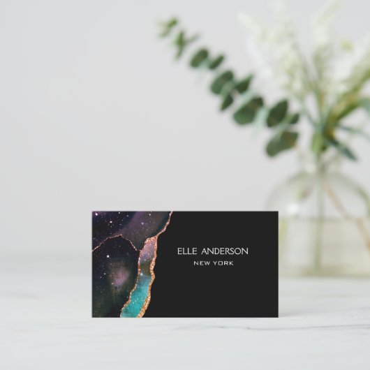 銀河系モダンAgate エレガント Makapティール（緑がかった色）Ruby 名刺 (スタンド正面)