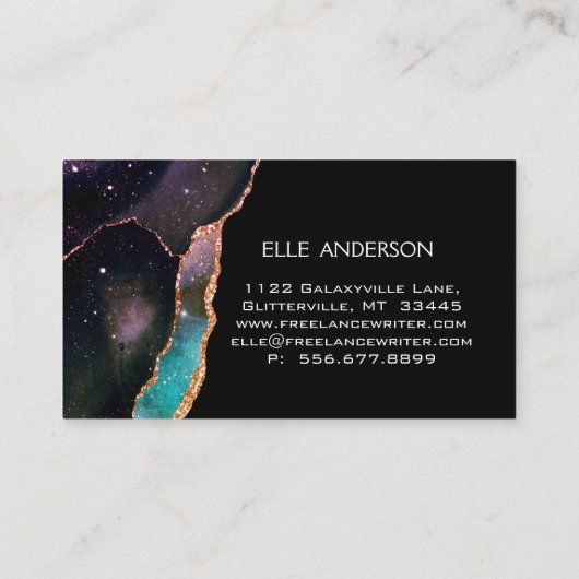 銀河系モダンAgate エレガント Makapティール（緑がかった色）Ruby 名刺 (裏面)