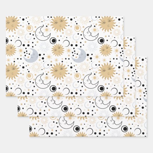 銀河系ラバースターリースカイサンハーフムーンスケッチスタイル ラッピングペーパーシート (セット)