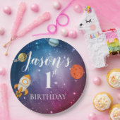 銀河系ロケットをテーマにしたキッズ1st誕生日パーティー ペーパープレート (パーティー)